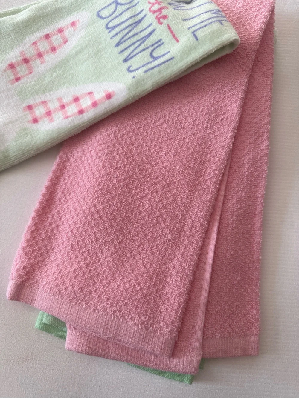 Show Me the Bunny! Easter Bunny Kitchen Towel - Pink & Mint